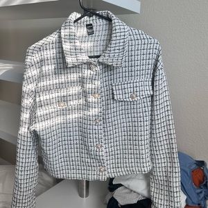 White and black button up dress coat